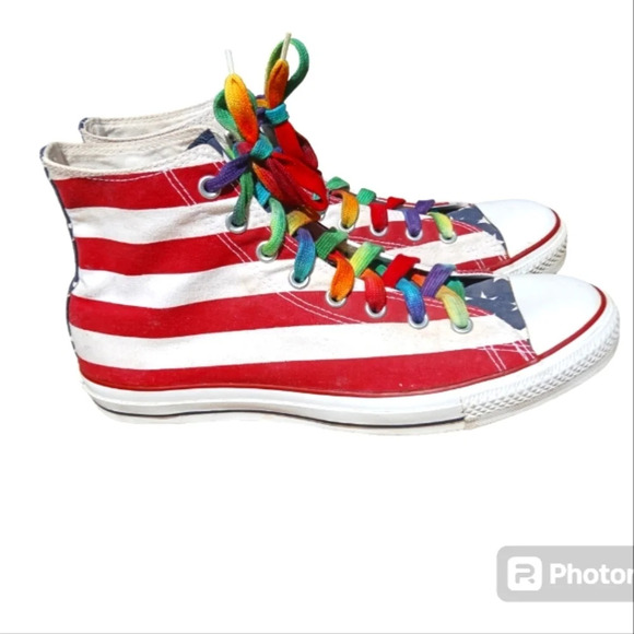 Vintage Chuck Taylor High Top Converse Stars & Stripe Patriotic Flag USA Size 11 - Picture 3 of 10